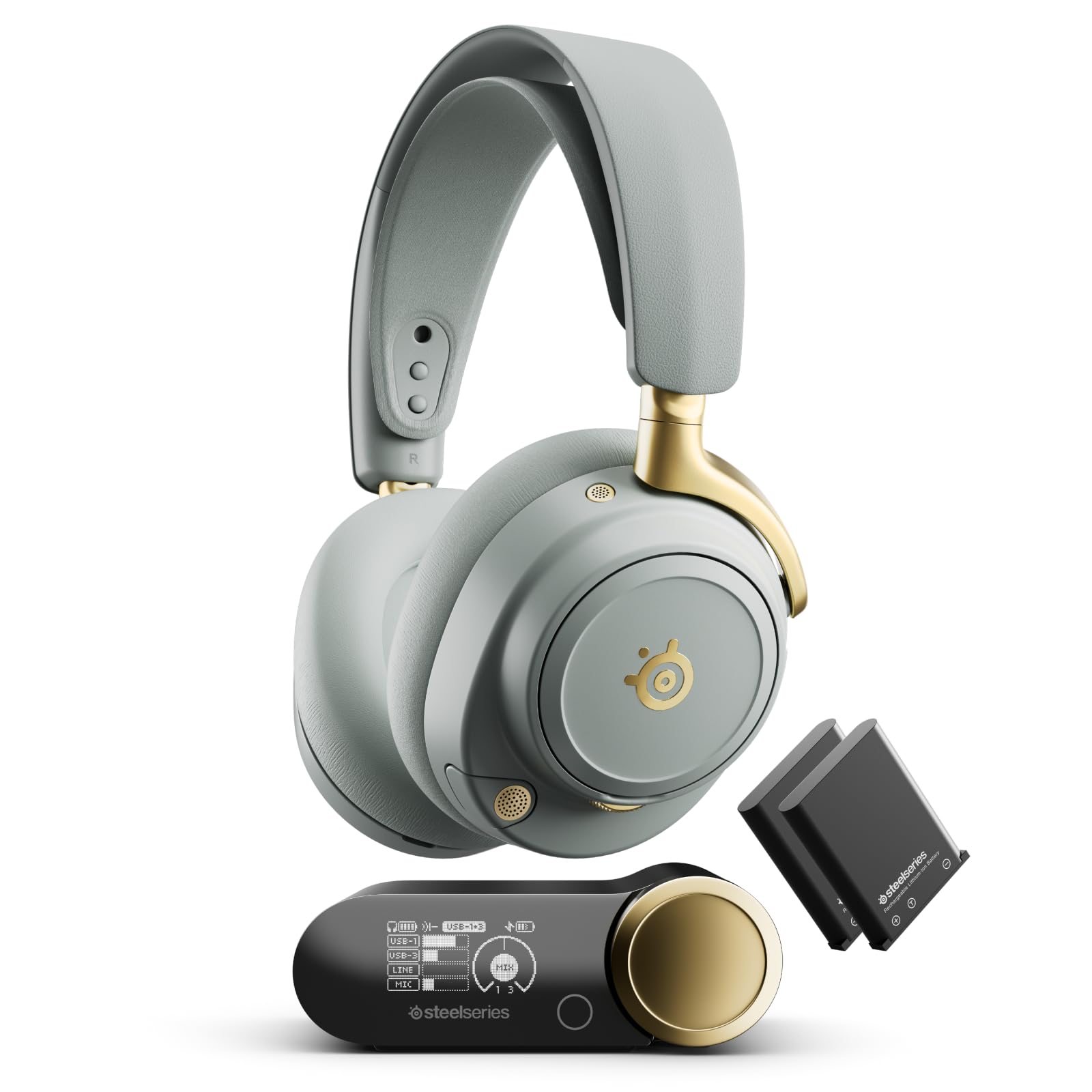 SteelSeries Arctis Nova Elite – Bezp. zestaw słuch. Hi-Res - 96 kHz/24 bitów - Głośniki z wł. węgl. - ANC - Red. szumów SI - Aplik. - 2,4 GHz + BT - Miks wielu źródeł - OmniPlay PC+PlayStation+Xbox