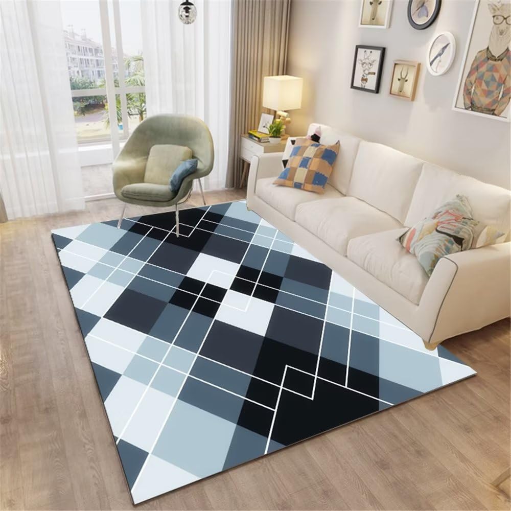 Tapis de sol bleu 180x280 grand tapis long à carreaux de salle