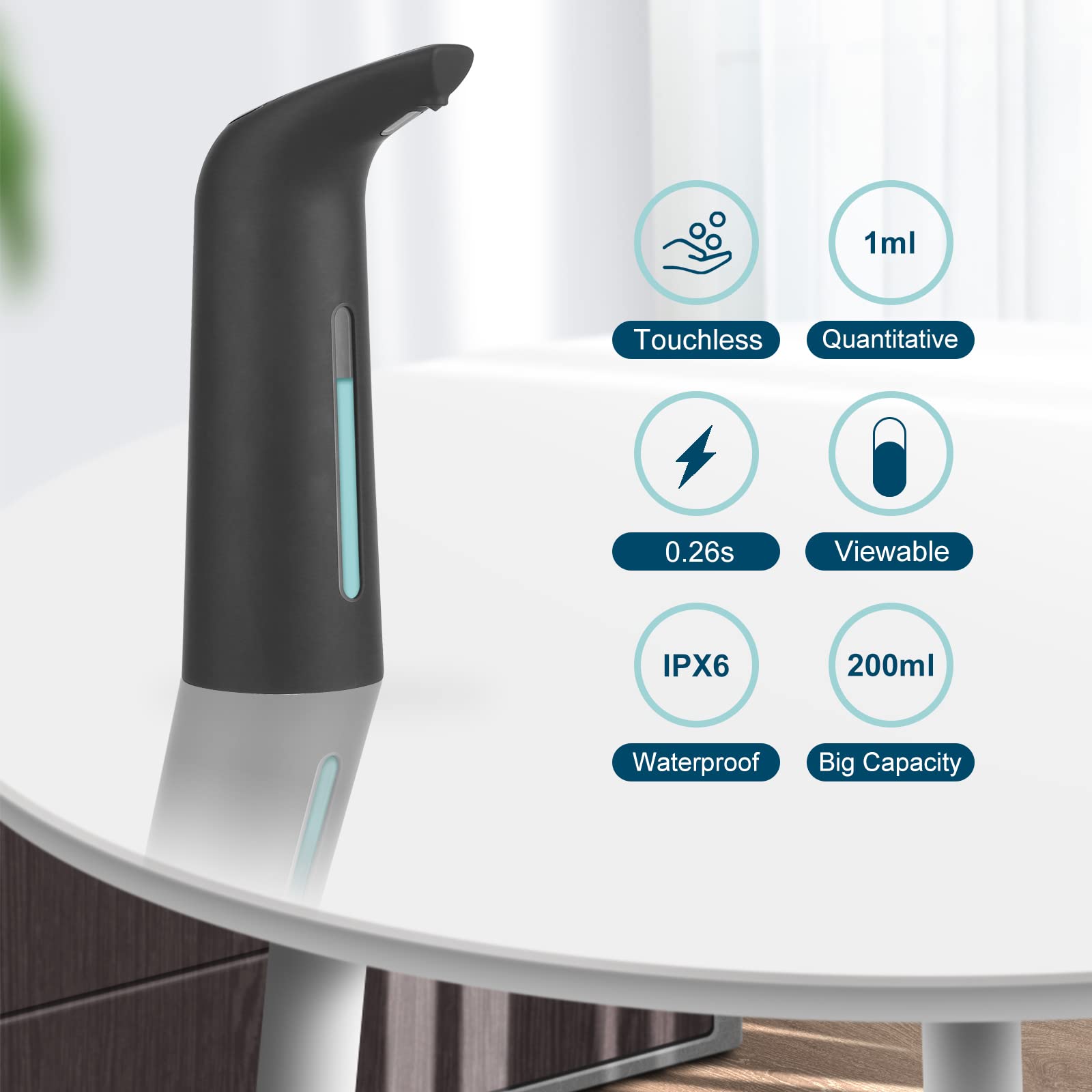 Automatyczny dozownik mydła bezdotykowy, elektryczny dozownik mydła w płynie 400 ml, z czujnikiem ruchu, odpowiedni do kuchni, łazienki, hotelu, wodoodporność IPX6, czarny