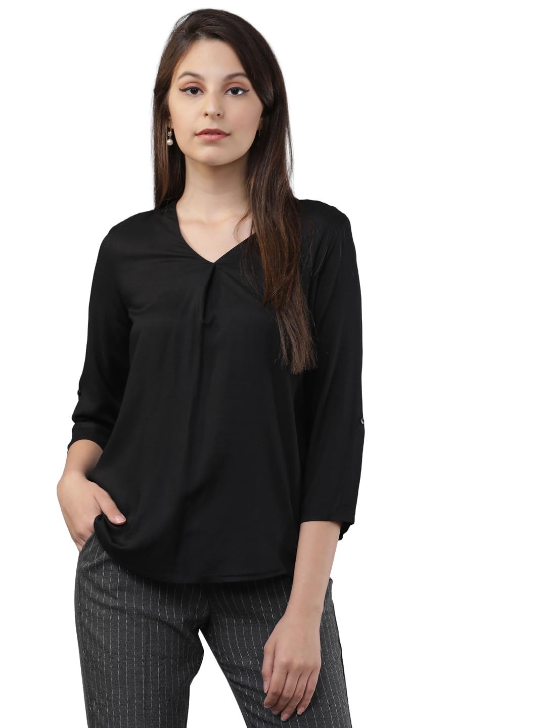 tokyo talkies Women's Elegant Embroidered V-Neck Shirt | Long Sleeves for A Chic Look Casual | Tops for Woman | Women Tops | Stylish Top-picture-39