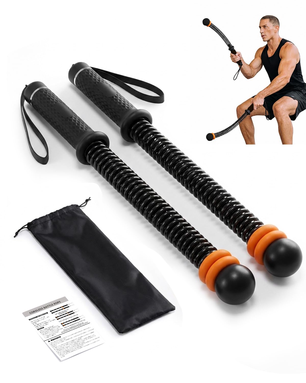 Airoieak Ropeless Battle Ropes with Training Poster, Weighted Cordless Battle Rope Adjustable Resistance for HIIT, Cardio & Strength Training