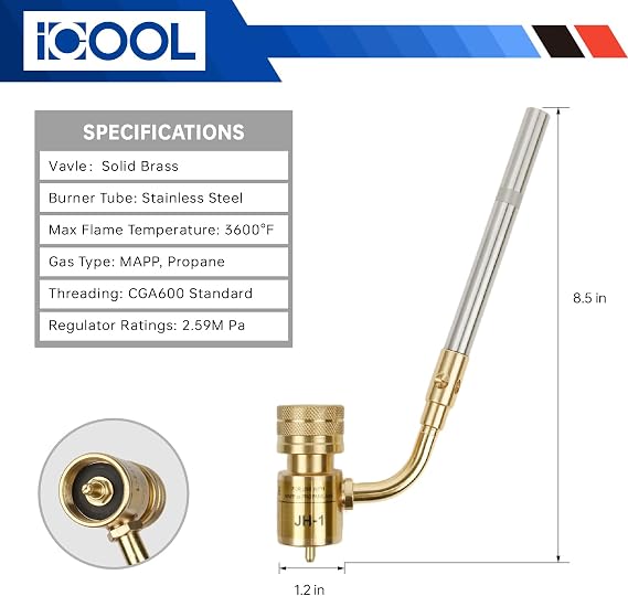 ICOOL Single Flame Hand Torch, Maximum Temperature 3600F, Propane MAPP Gas Torch for Welding Brazing Plumbing HVAC