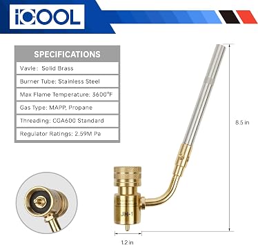 ICOOL Single Flame Hand Torch, Maximum Temperature 3600F, Propane MAPP Gas Torch for Welding Brazing Plumbing HVAC