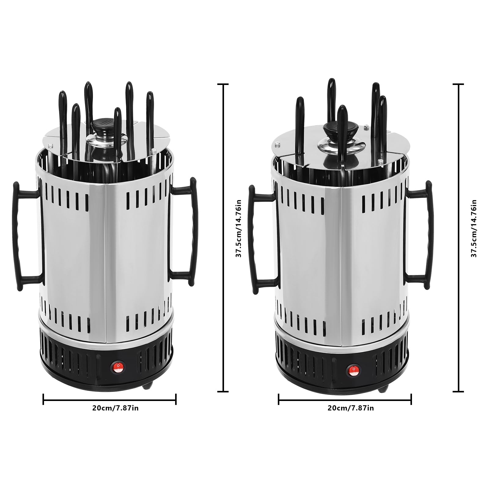 Pionowy grill elektryczny z 5/6 szpikulcami | automatyczna rotisseria 1000 W | niski poziom dymu i zdrowy | na rodzinne posiłki lub do gastronomii | stal nierdzewna | łatwy do czyszczenia