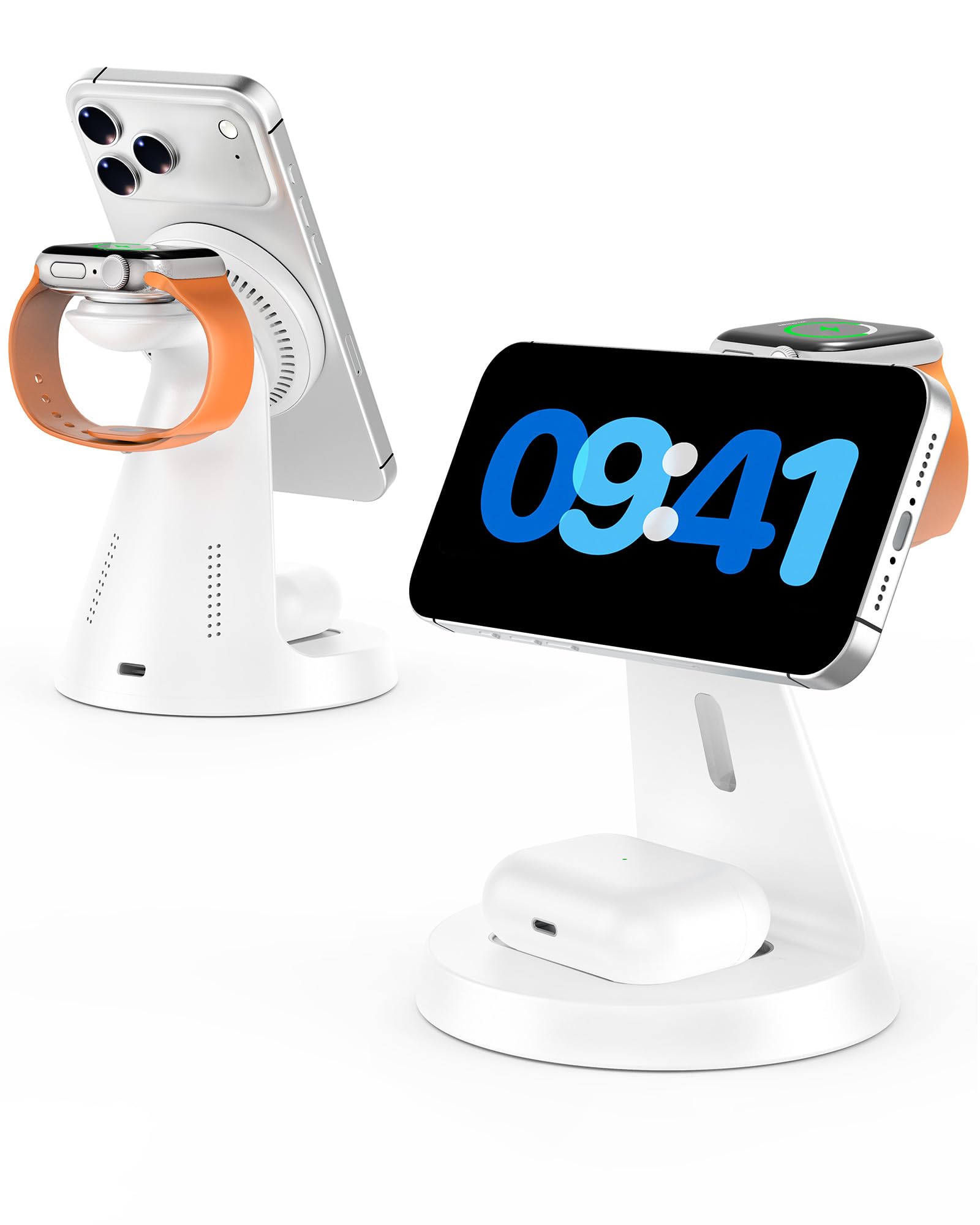 AutoYet 3-in-1 Wireless Charging Station GY-ZJ02, White, 15W, iPhone/Apple Watch/AirPods, Adapter Included