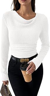 IWD Womens Cowl Neck Tops Long Sleeve Going Out Outfits Slim Fit Ruched Shirts Trendy Fall Clothes 2025