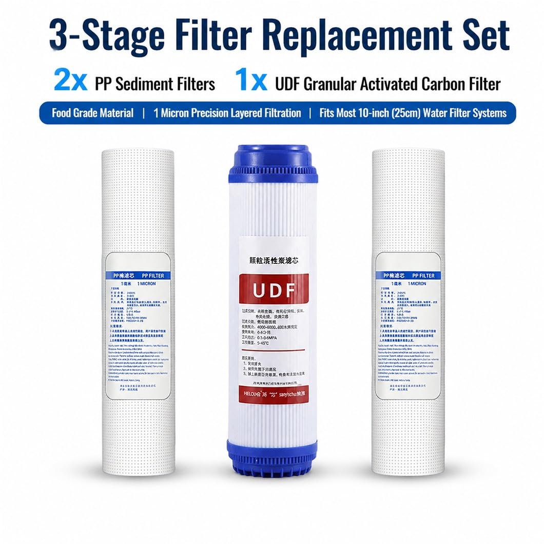 2 Kit di Ricambio a 3 stadi da 10 Pollici, Include 4 filtri a sedimenti PP e 2 cartucce UDF, per sistemi di purificazione Acqua sottolavello e centrali