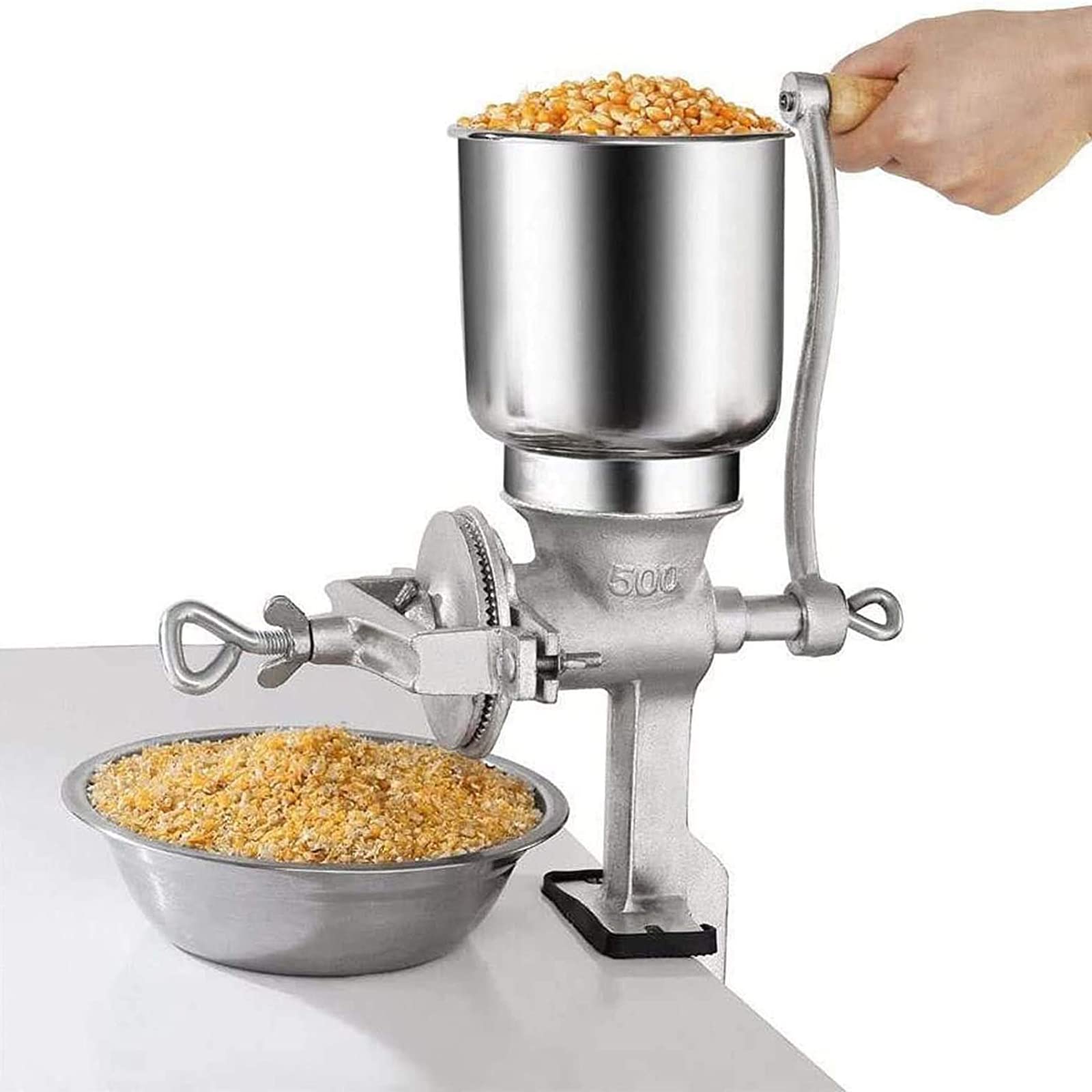 Moulin à pince portatif pour broyer le grain sans électricité