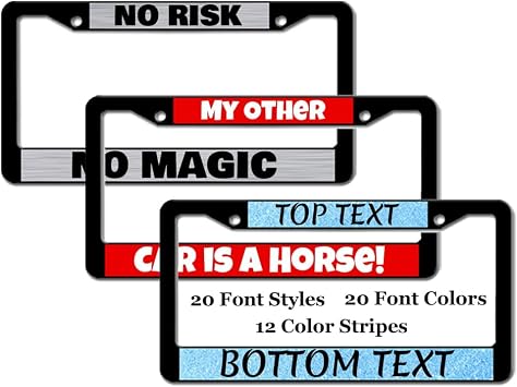 Custom Personalized Text License Plate Frame, Custom Funny Message License Plate Holder, Black Frame Car Tag Chrome License Plate Frames
