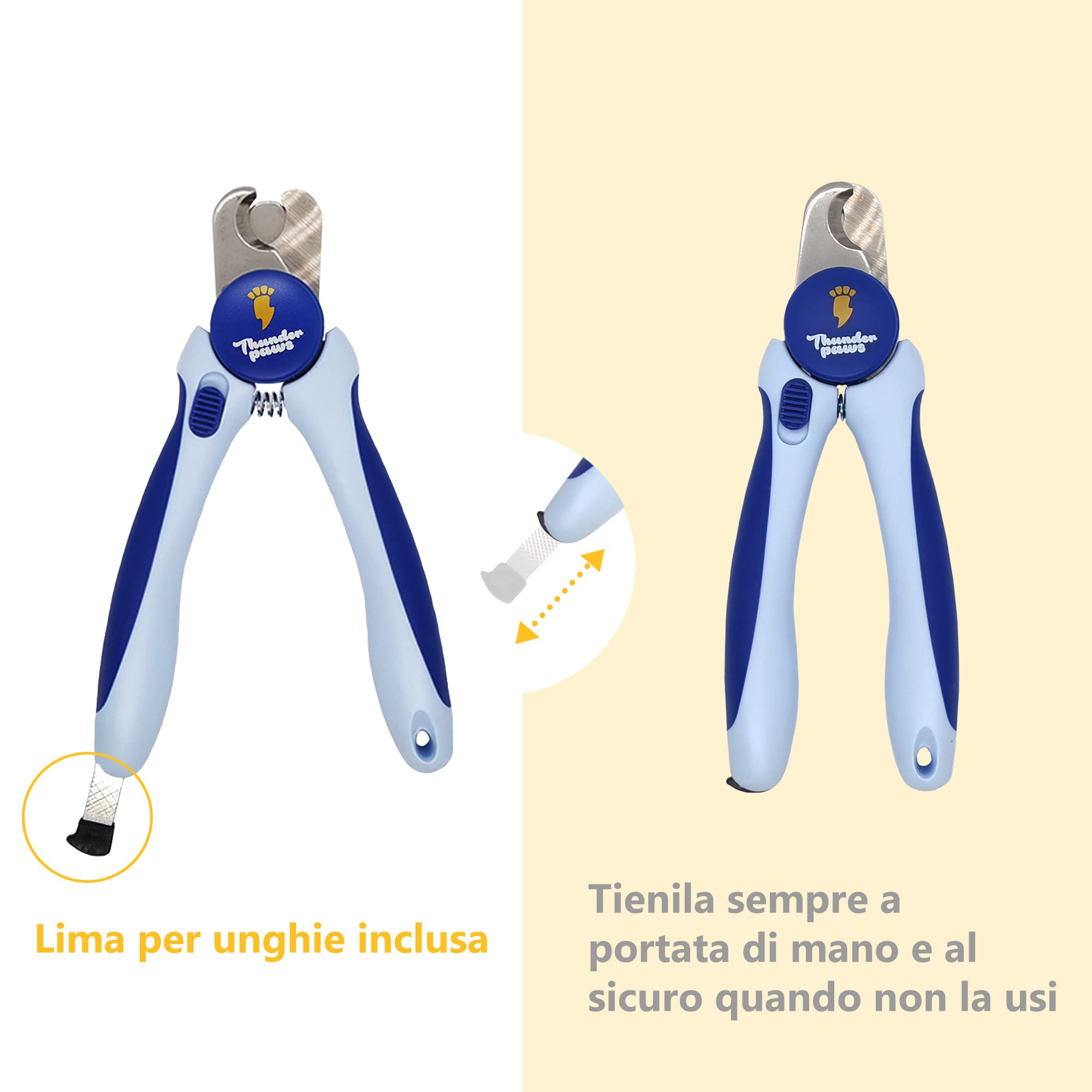 Thunderpaws tagliaunghie Professionale graduale per Cani con Blocco di Protezione, Serratura di Sicurezza e Lima per Unghie (Medio-Grande, Blue)