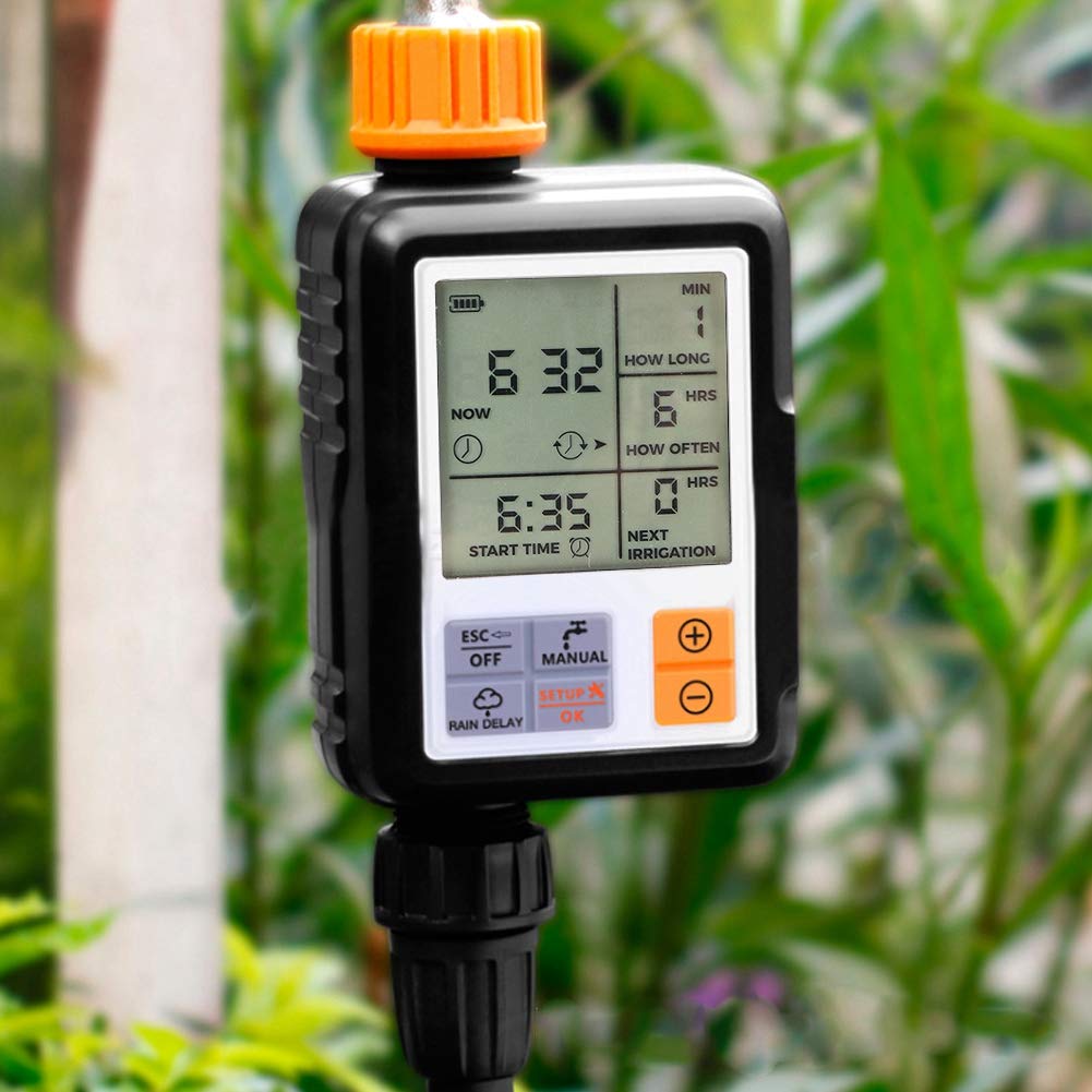 Pantalla LCD inteligente automática, temporizador electrónico de agua para jardín, controlador de de riego con pantalla grande, función exterior para césped, jardín, material ABS