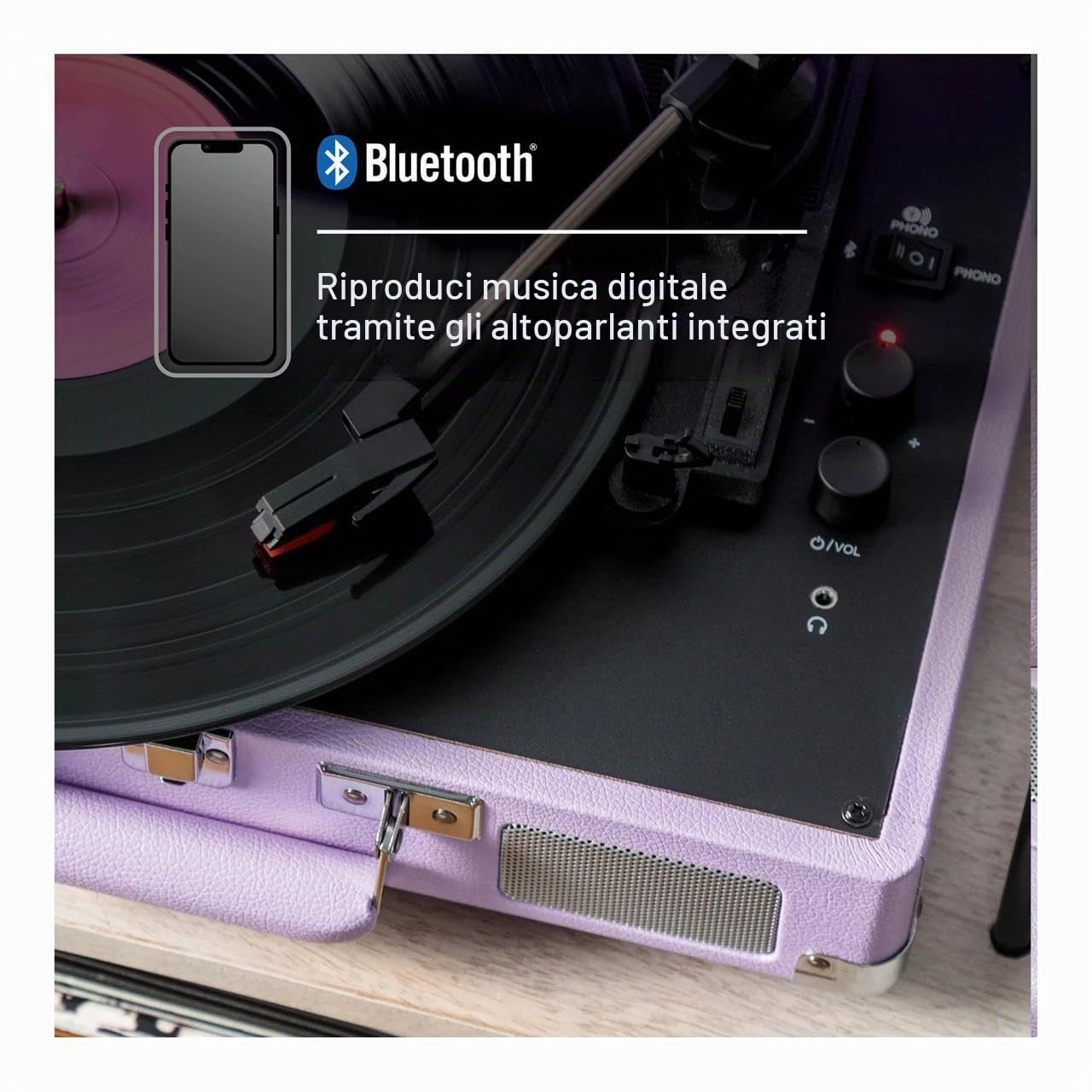 Crosley Cruiser Plus - Giradischi portatile Bluetooth, lettore vinile a 3 velocità, giradischi per la casa per dischi in vinile, altoparlanti stereo integrati e ricevitore Bluetooth, ingresso AUX