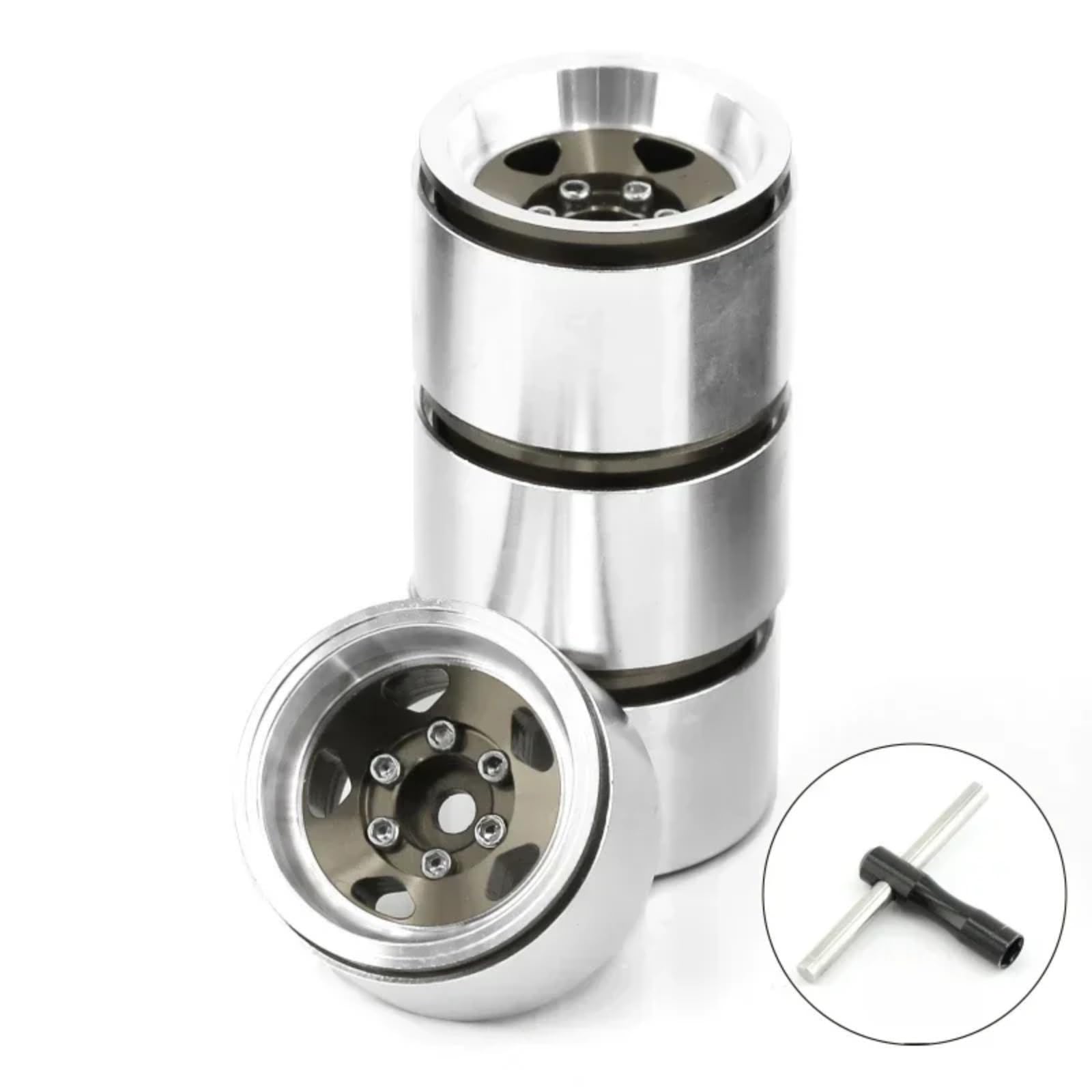 RC Beadlock Cerchi Ruota Per Axial Per SCX24 AX24 Per TRX4M 1/18 Cerchio Beadlock Da 1,0" Mozzo In Acciaio Stampato A Piatto Profondo Parti Aggiornamento Auto Cingolate RC(Gray)