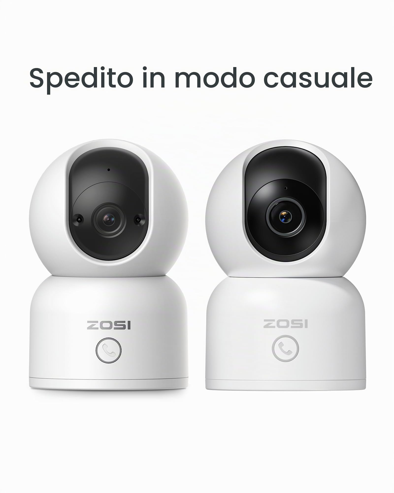 ZOSI 2x Telecamera Wi-Fi Interno, 3MP Videocamera Sorveglianza IP per Cani Gatti con Visione Notturna, Audio Bidirezionale, Rilevamento di Movimento