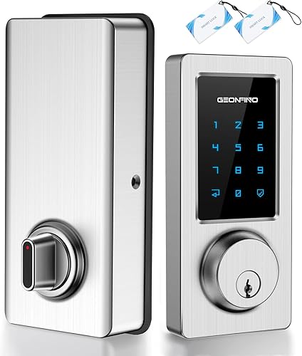 Keyless Entry Door Lock, Smart Deadbolt Lock with Bluetooth App, Electronic Keypad, IC Card, Spare Keys, Security Waterproof Smart Lock Easy Install