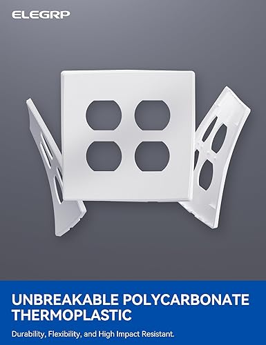 Miniatura 3 de ELEGRP Placas de pared dúplex sin tornillos de 2 segmentos, cubierta frontal termoplástica irrompible de tamaño mediano para toma de corriente