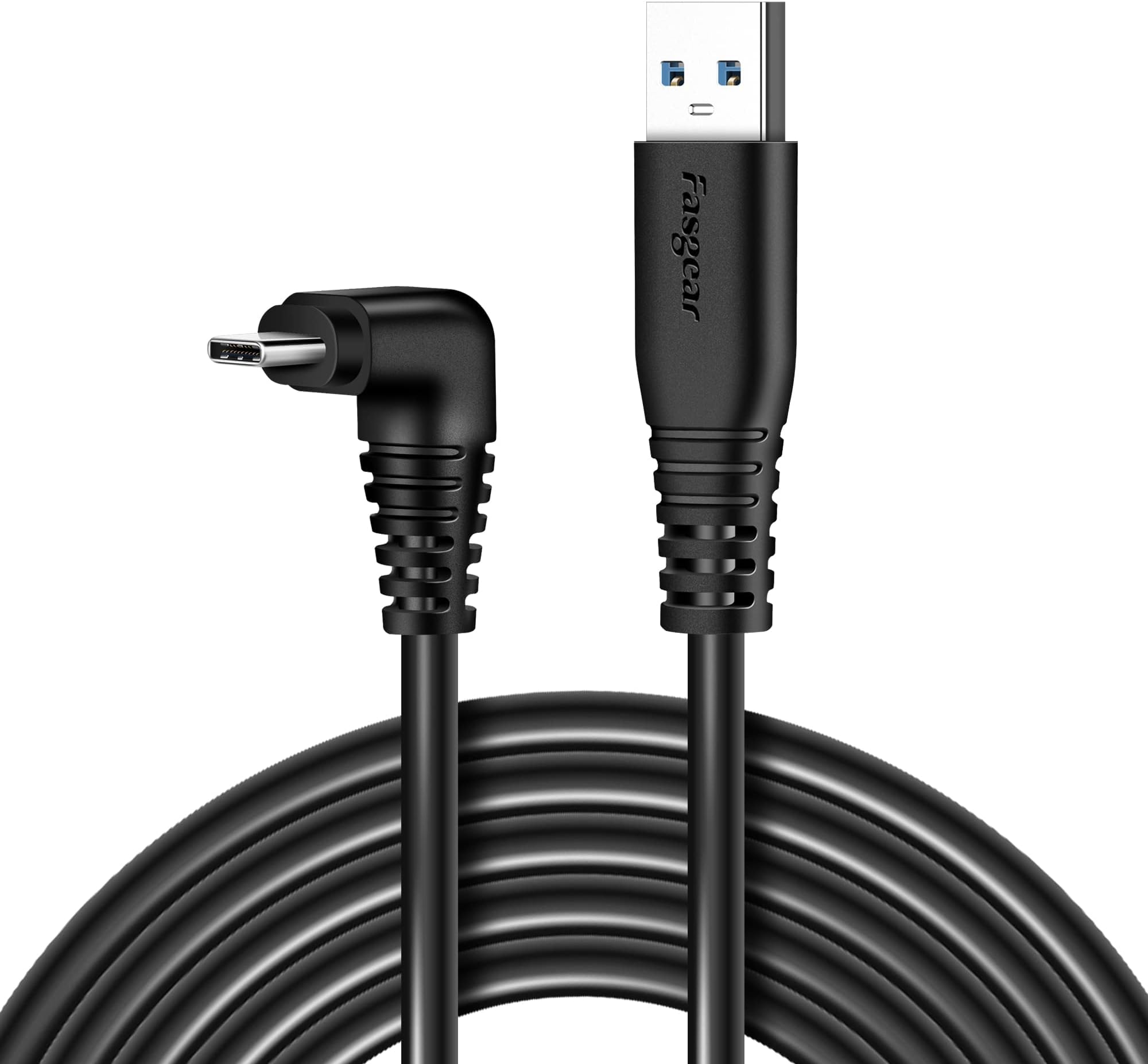 Fasgear 5m USB 3.1 Gen 1 to Type C Cable 90 Degree, Designed for Link, 5 Gbps Data Transfer, 3A Fast Charging and Sync Cable for Phones and PC Gaming(5m, Black)