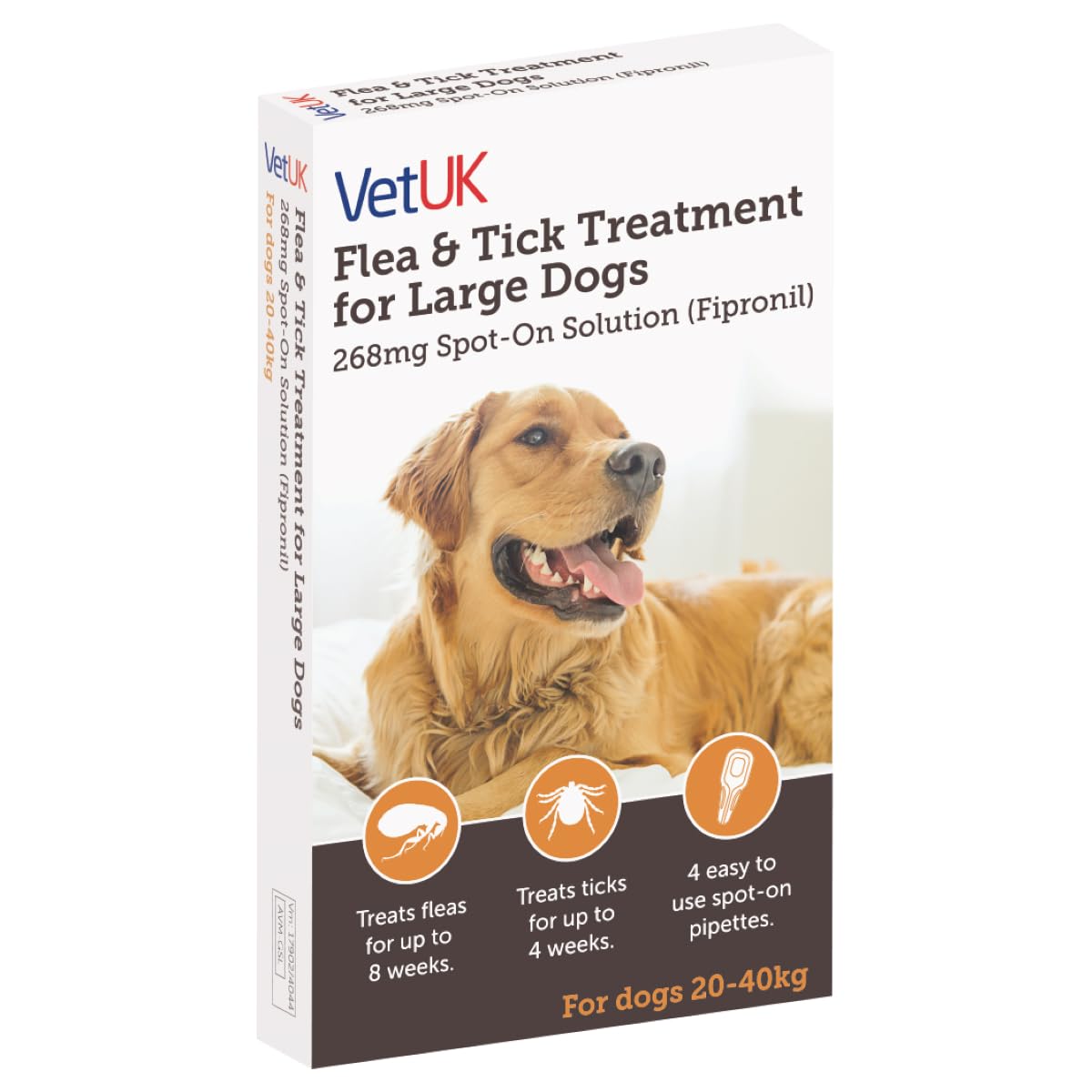 VetUK Flea and Tick Treatment for Large Dogs (4 Pipettes)