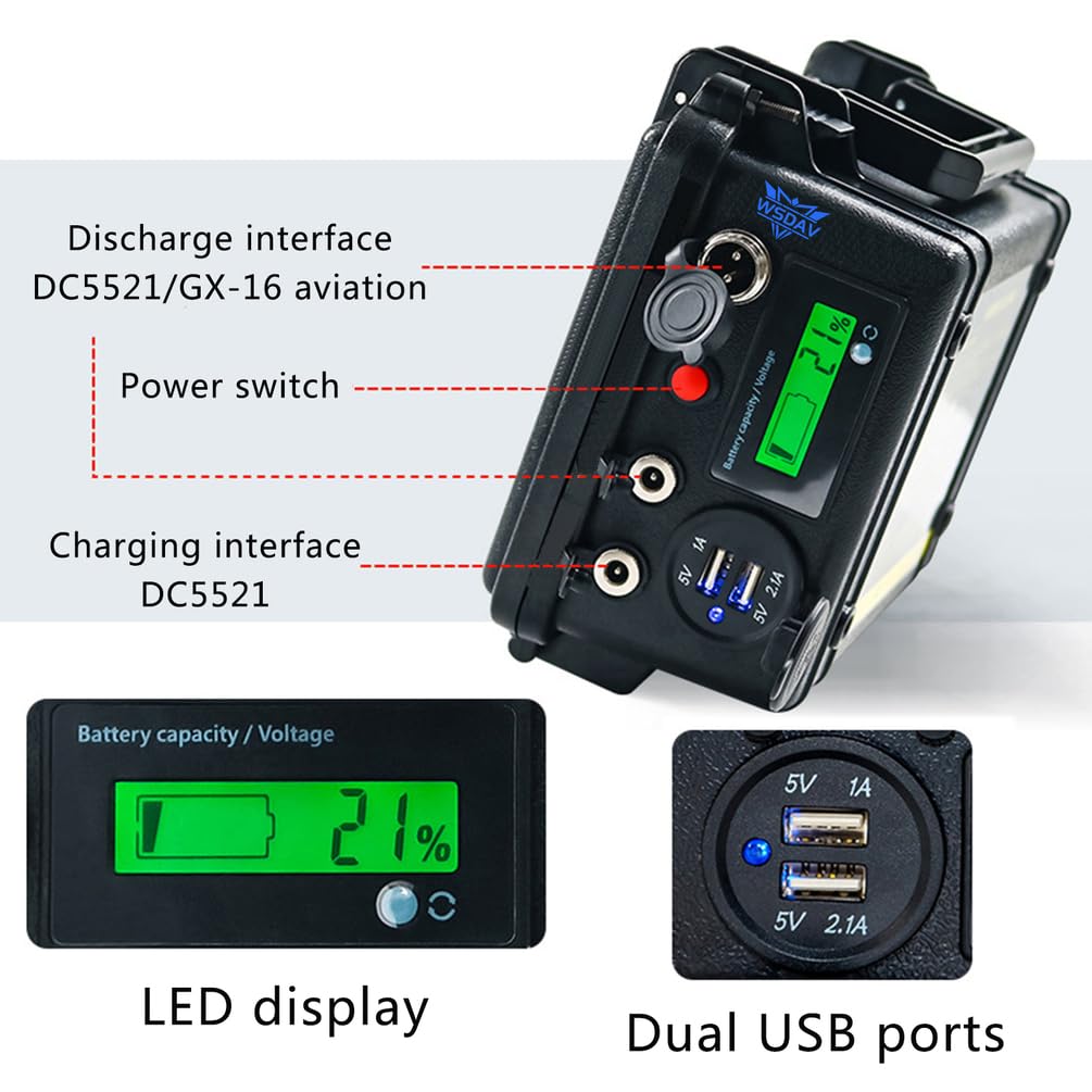 Batería de Litio Recargable de 12 V con Cargador | Batería de litio de 12 V, 20 Ah, 30 Ah, 60 Ah, 80 Ah y 100 Ah, con pantalla LED, doble puerto USB e interruptor de encendido.