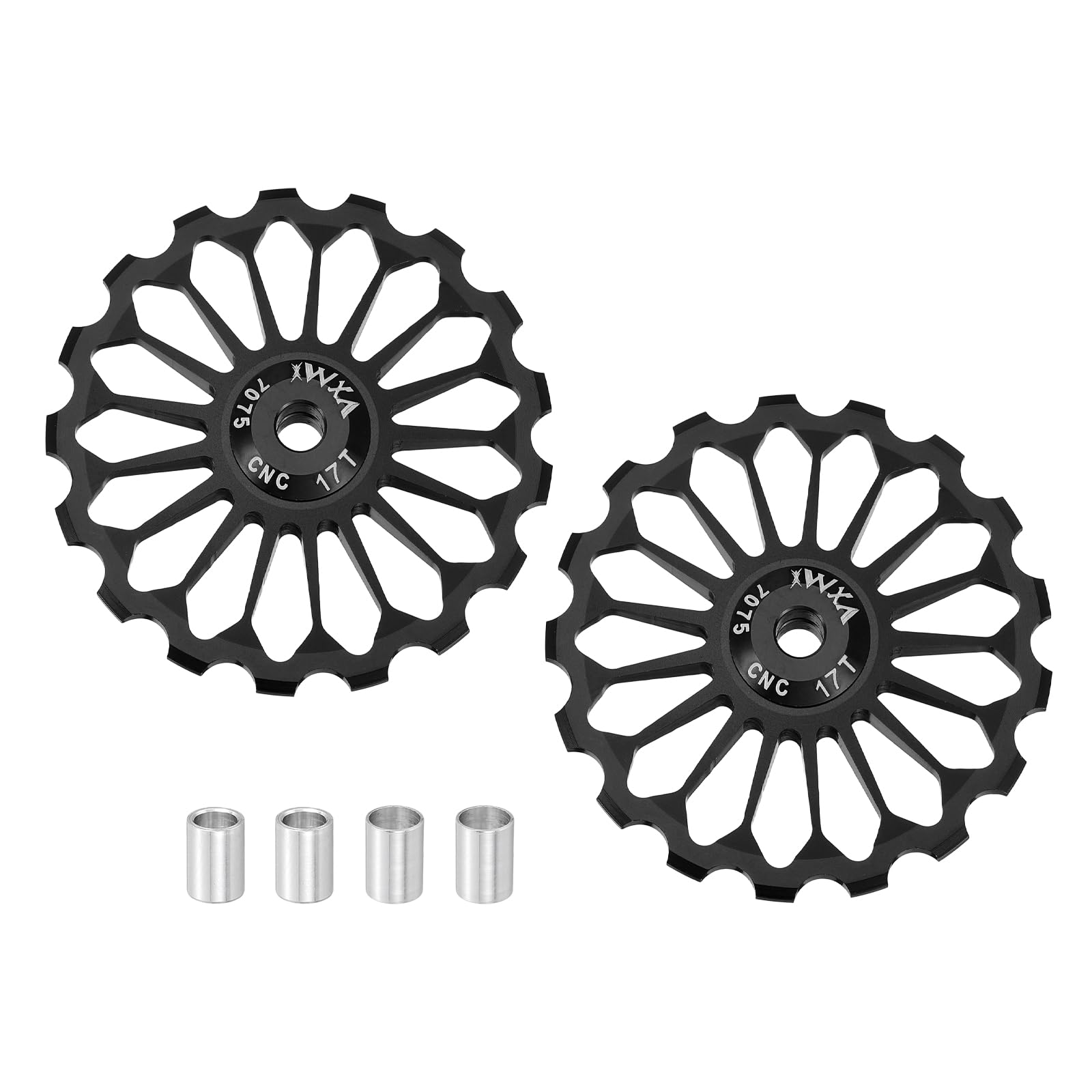 sourcing map 2 Set Bicycle Rear Derailleur Pulley 17T Ceramic Bearing Wheel Aluminum Alloy Guide Roller Wheels for 8/9/10/11 Speed Transmission System Road Bike Mountain Bike MTB BMX, Black