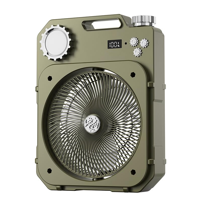 OEHUG Outdoor Camping Fan with Light, 5400 mAh, 1-12H Timer (Retro Green)