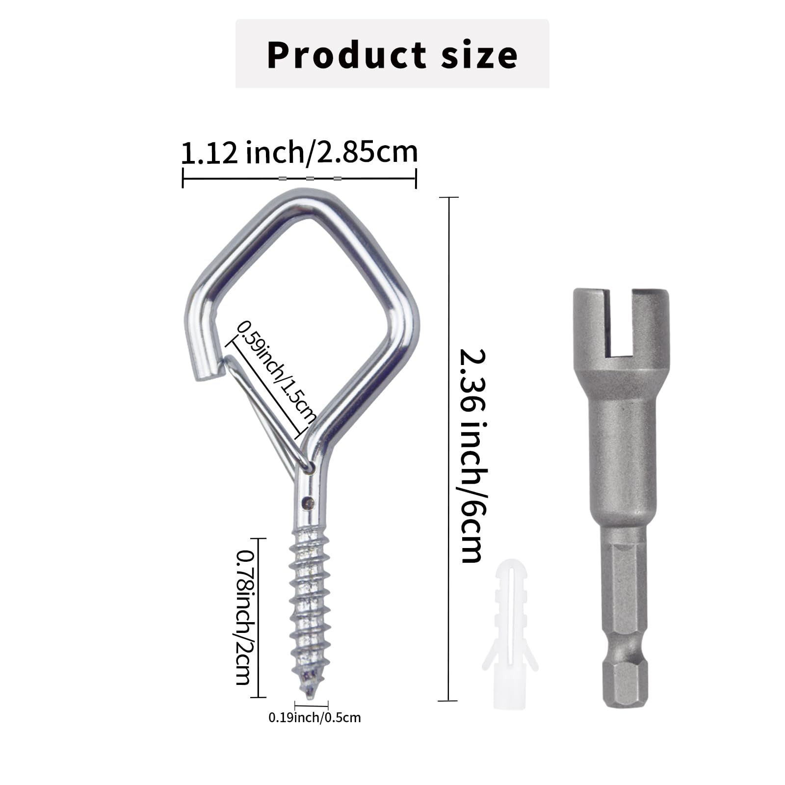 50 ganchos de tornillo plateados para colgar resistentes con hebilla de seguridad. Ganchos de techo de metal para colgar plantas, tazas, campanillas de viento, comederos de pájaros, luces de