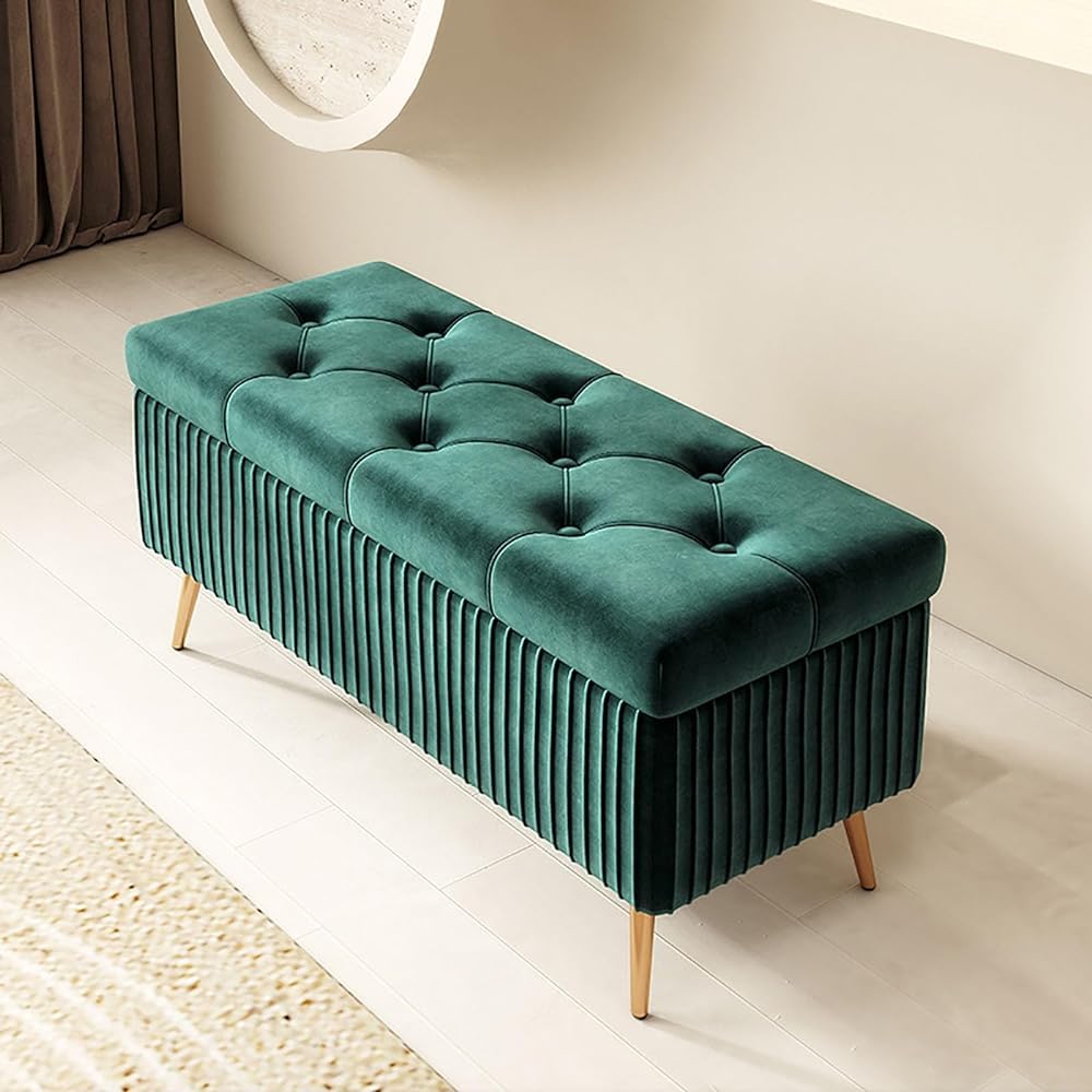 LMMIAOZ Rectangular Storage Ottoman Bench - Wooden Indoor Storage Stool Entryway Pouffe with Feet Stylish Bedroom Storage Box (80cm Color D) - Versatile Home nization Solution
