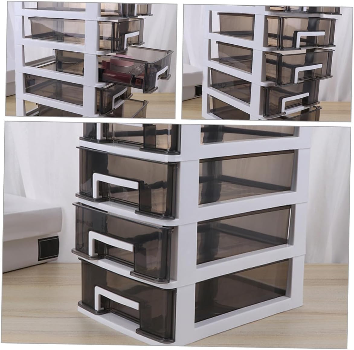 2pcs Desktop Storage Box with 5-layer Drawers, Plastic Desk Organizer and Office Drawer Storage Case for Stationery and Makeup
