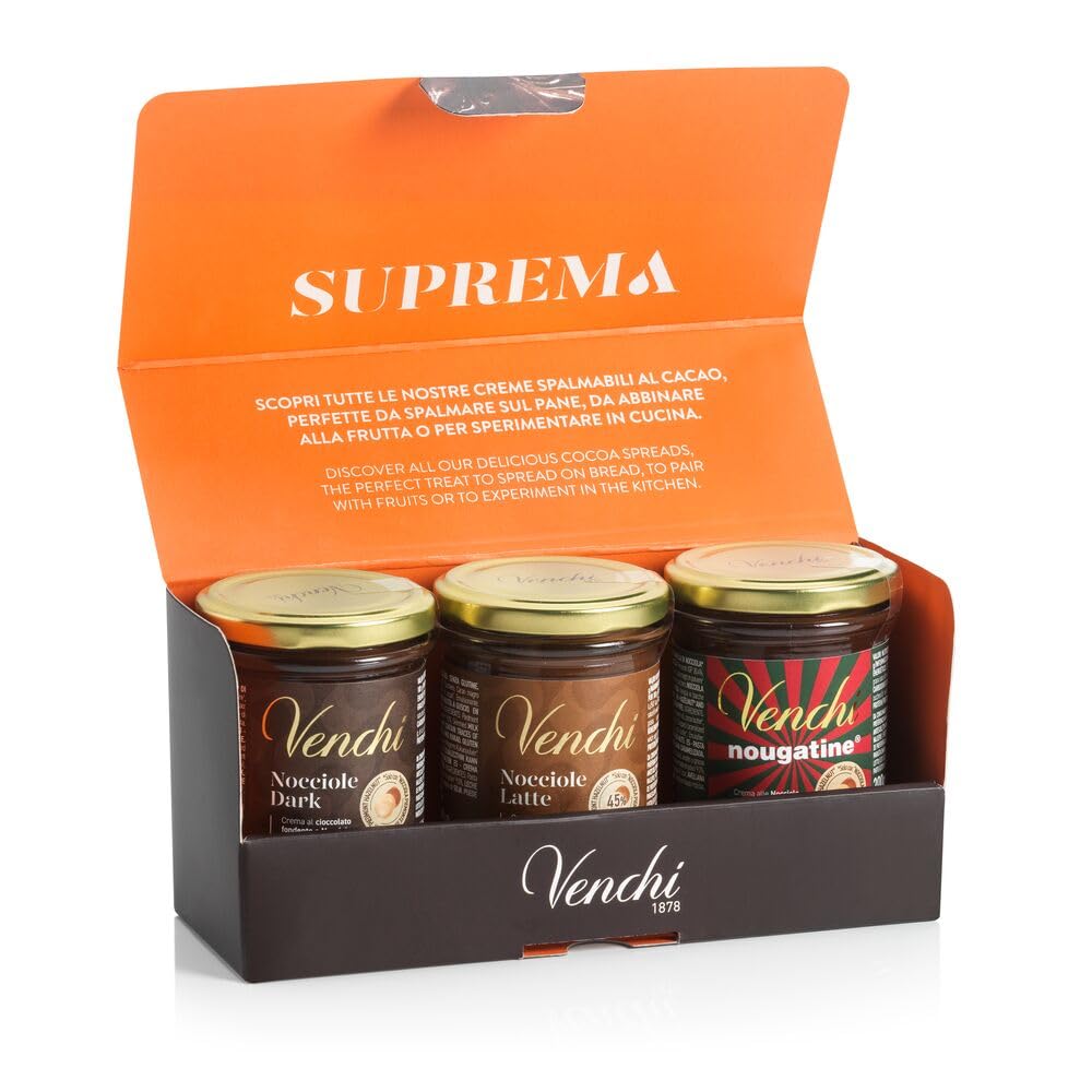 Venchi - Kit Degustazione di 3 Creme Spalmabili, Latte e Nocciole, Fondente e Nocciole, Nougatine, 600 gr, con "Nocciola Piemonte IGP", Senza Glutine, Senza Coloranti e Senza Conservanti