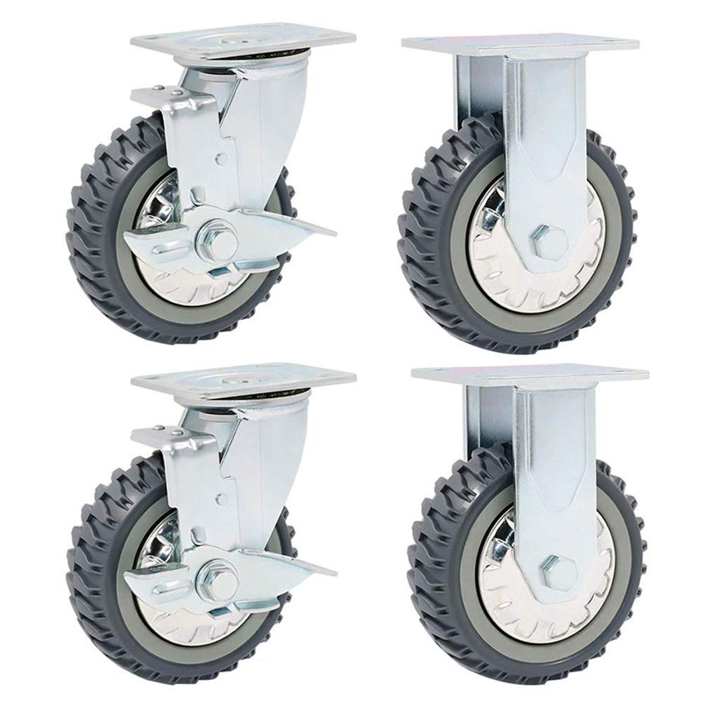 Lot de 4 roulettes pivotantes Robustes en Acier, capacité de Charge de 1 490 kg, avec Frein de sécurité, roulettes d'établi en Caoutchouc, roulettes de Transport, pour Meubles, équipements e