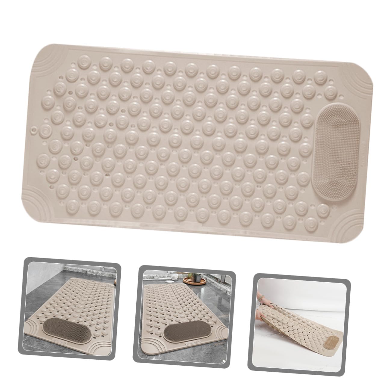 Hemobllo Tapis de Bain Antidérapant Beige avec Ventouse pour Massage Gommage Tapis Multifonction Caoutchouc Résistant à Lusure Coussin Massage pour Salle de Bain