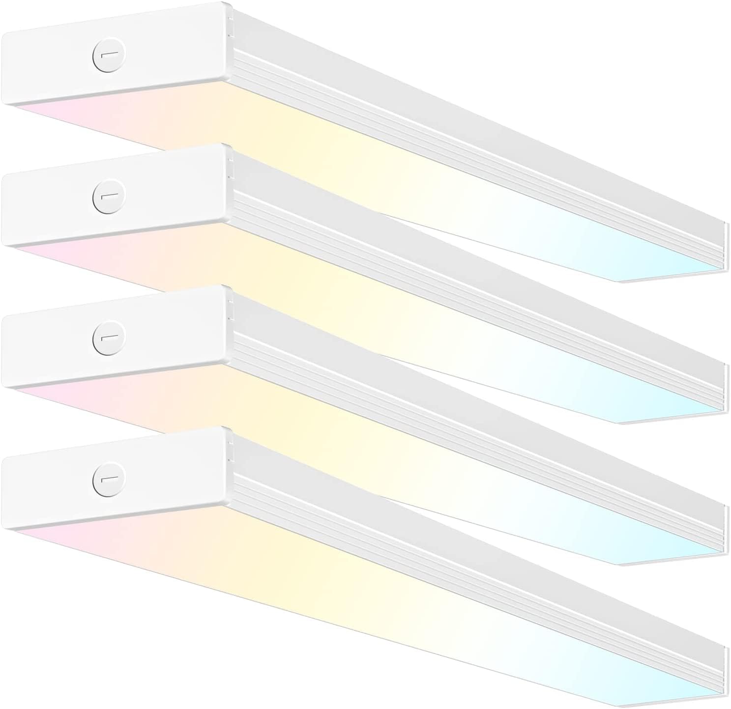 Photo 1 of 4FT LED Wraparound Light, with 3 Wattages 55W/65W/75W, with 3 Lumens 5500lm/6500lm/7500lm, with 3 CCT Selectable 3000K/4000K/5000K, Flush Mount Office Workshop Ceiling Lighting Fixture - 4 Pack