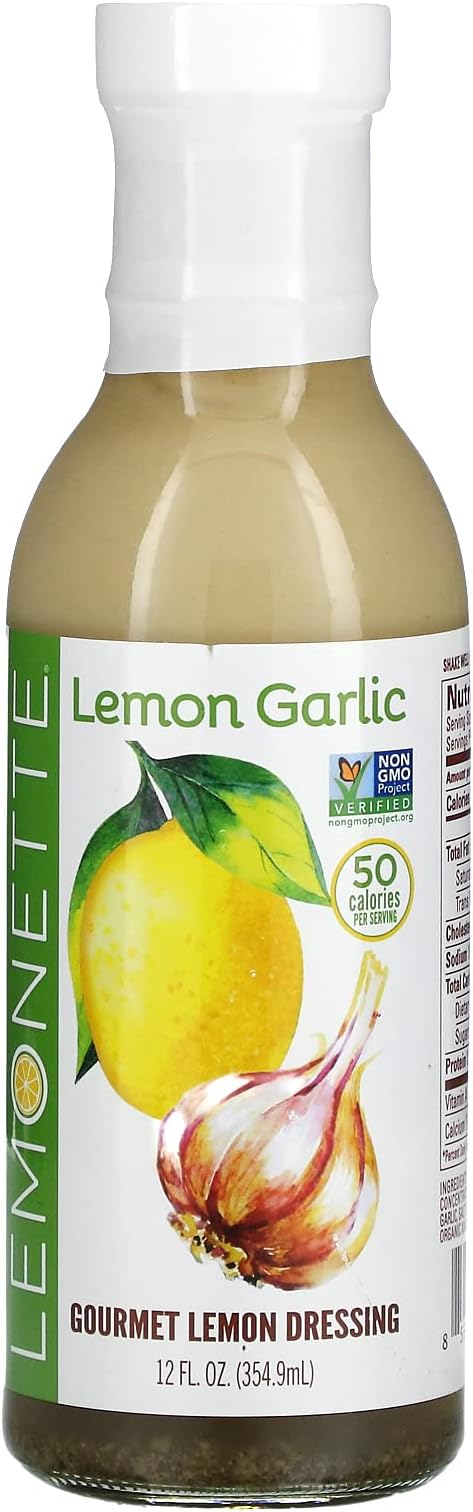 LEMONETTE Sugar Free, Low Cal, Low Fat Salad Dressing: Lemon Garlic 3 Gourmet 12oz bottles - Keto, Gluten Free, Vinegar Free, Soy Free, Dairy Free, Canola Free, Vegan Certified