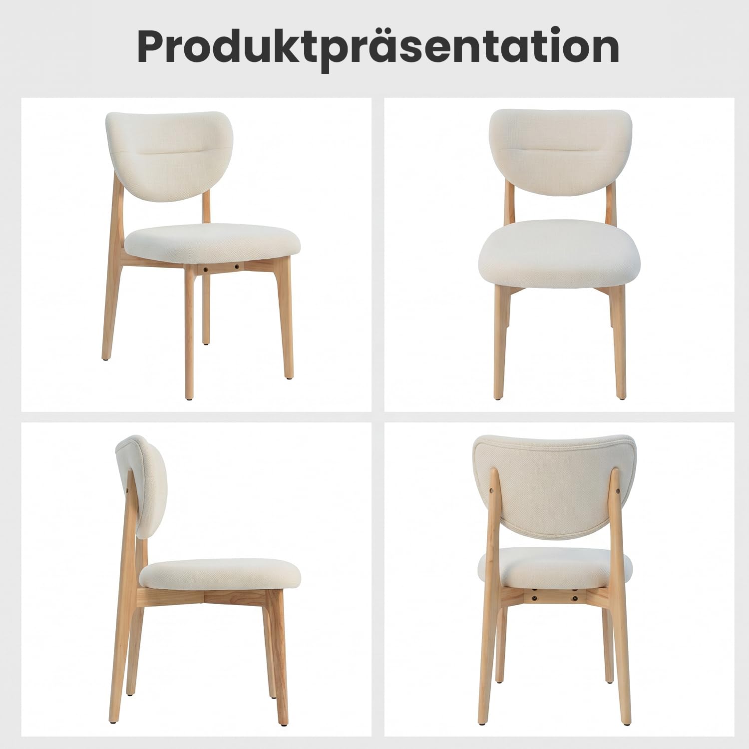 Küchenstuhl Esszimmerstühle 2er Set, Polsterstuhl mit Holzbeinen | Polsterstuhl aus Stoff, Massivholzgestell, 8cm dicke Schaumstoffpolsterung, ergonomische Rückenlehne, bodenschonende Gleiter