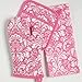 DII Quilted Kitchen Oven Mitt & Potholder Set, Hanging Loop for Convenient Storage, OM 6.5x12/PH 8x8.5, Pink Damask Print, 2 Piece