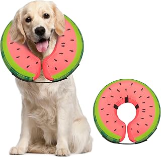MIDOG Soft Inflatable Dog Cone, Donut E-Collar Alternative for After Surgery, Prevents Licking, Allowing Normal Eating & Vision, Comfortable Recovery Collar for Small Medium Large Dogs & Cats, Red-L