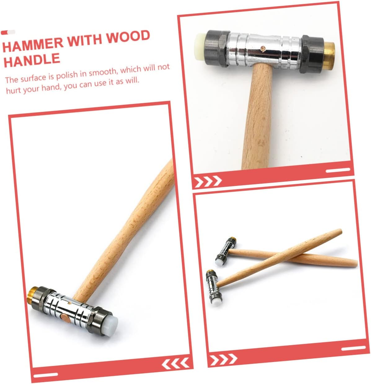 UPKOCH Round Double-Head Hammer Detachable Wood Handle Versatile Hammer for Household Repairs Small Iron Mallet for Watch and Woodworking Replaceable Head Tool