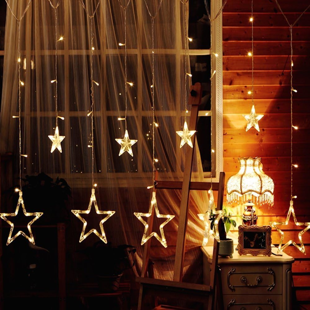 Avoalre Tenda Luminosa Natale Stelle 138 LED 2M Luci Natale Stelle 8 Modalità IP44 Impermeabilità Funzioni Memoria e Tandem Tenda Luminosa per Interno Esterno Casa Festa, Bianco Caldo