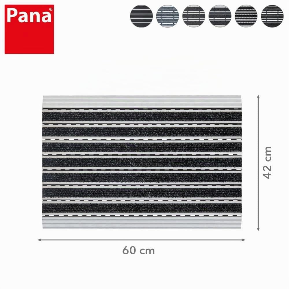 PANA® Grand paillasson en Aluminium - avec Insert grattant - 42 x 60 cm | Paillasson avec bandes en feutre aiguilleté - Pour intérieur et extérieur - Cadre aluminium robuste