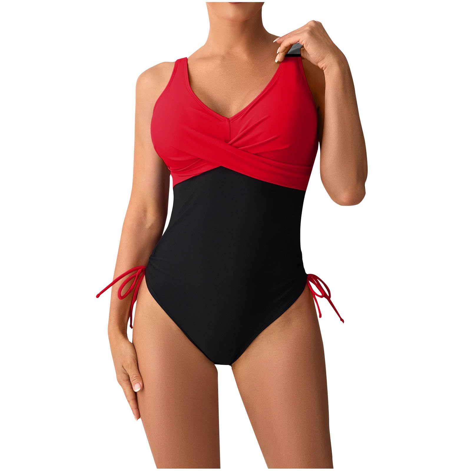 Women Swimsuits Color Block Tummy Control Bathing Suit Sexy V Neck Swimwear Swimsuit Beach One Piece Swimsuit