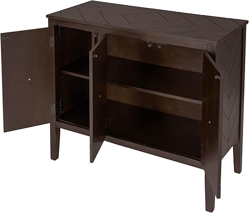 Miniatura 4 de Mancofy Armario de almacenamiento Accent de madera con estante ajustable y 3 puertas, moderna consola de almacenamiento para pasillo, sala de estar,