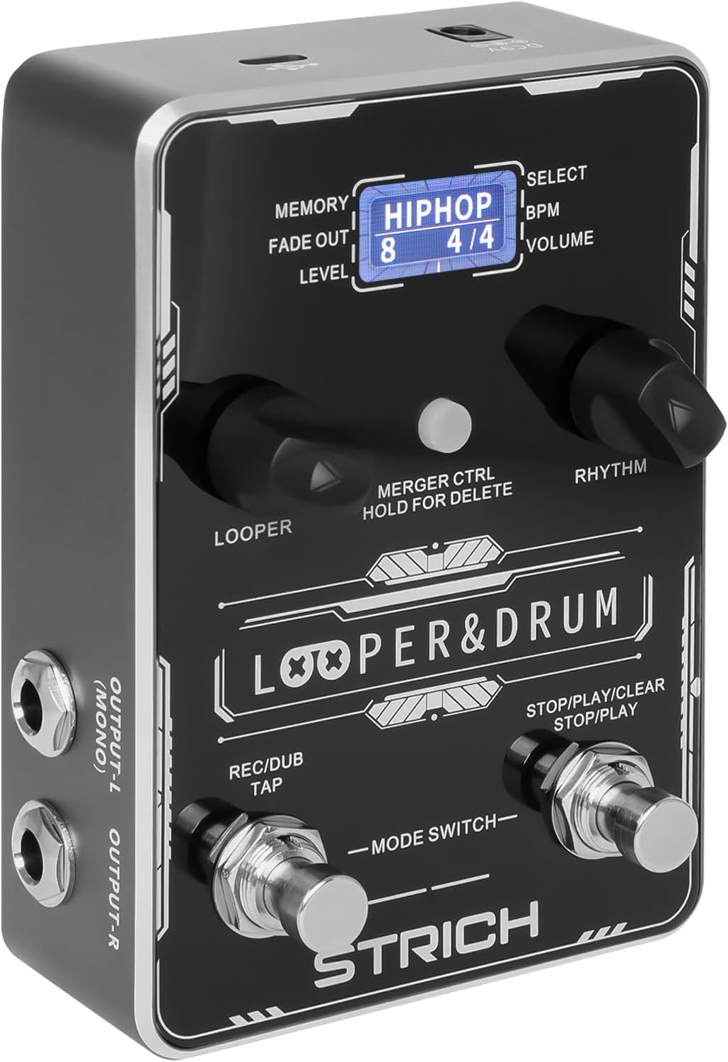 STRICH Stereo Looper Guitar Pedal with Built-in Drum Machine, 100 Diverse Drum Patterns, 160 Minutes Recording Time, USB for Audio Import/Export, Software Editing for Electric Guitar, Black