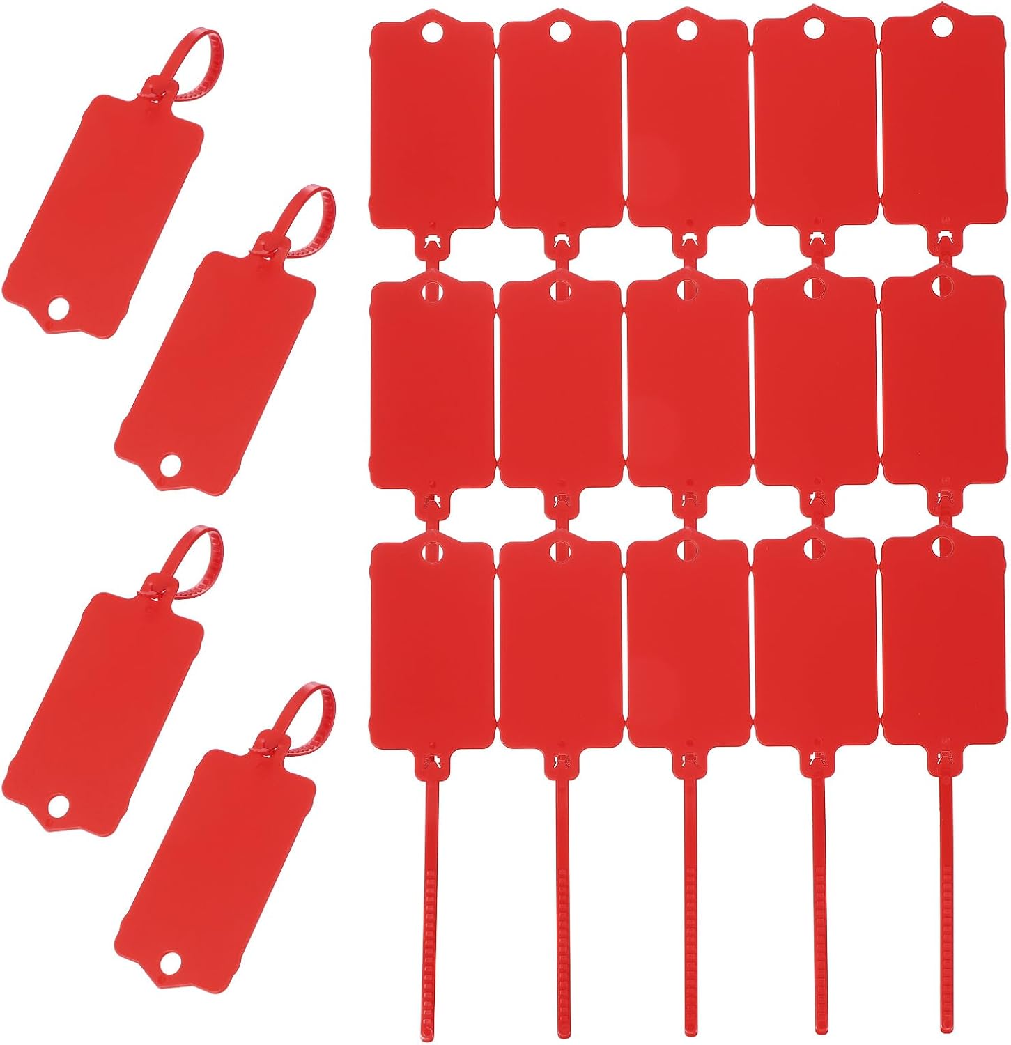 PATIKIL 50Pcs Blank Waterproof Plastic Tags With Zip Ties – Label Seal Shipping Markers for Labeling Luggage, Storage, Red 2.48 x 1.46 Inch