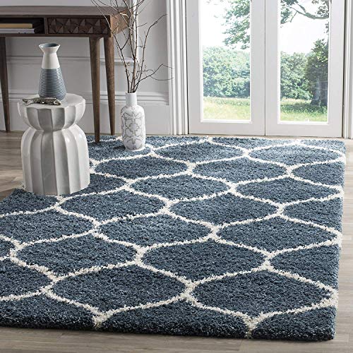 Image of Fur Shaggy Rectangular Rugs And Carpets, Modern Plush Area Rug For Bedroom Living Room Floor Mat Bedside Home Decor Carpet (6X8 Feet, Slate Blue|Ivory)