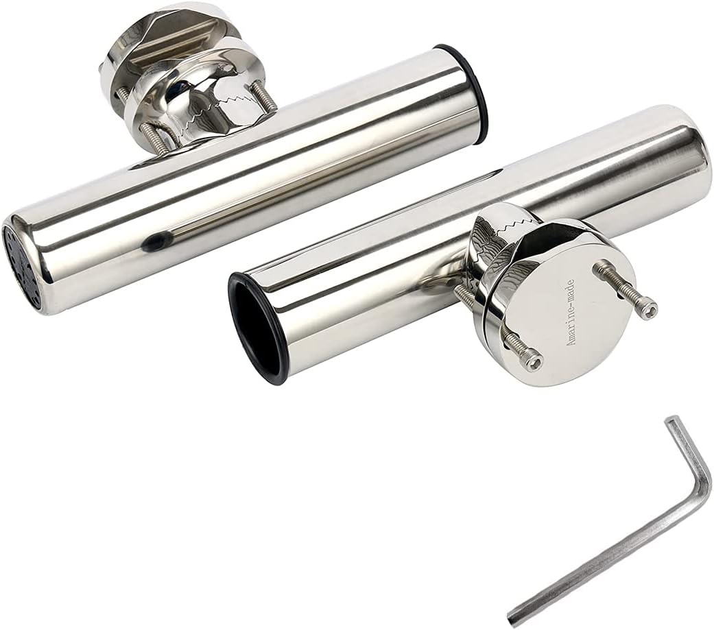 Amarine Made (2x) Stainless Rail Mount Clamp on Fishing Rod Holder for Rails 1-1/4" to 2"