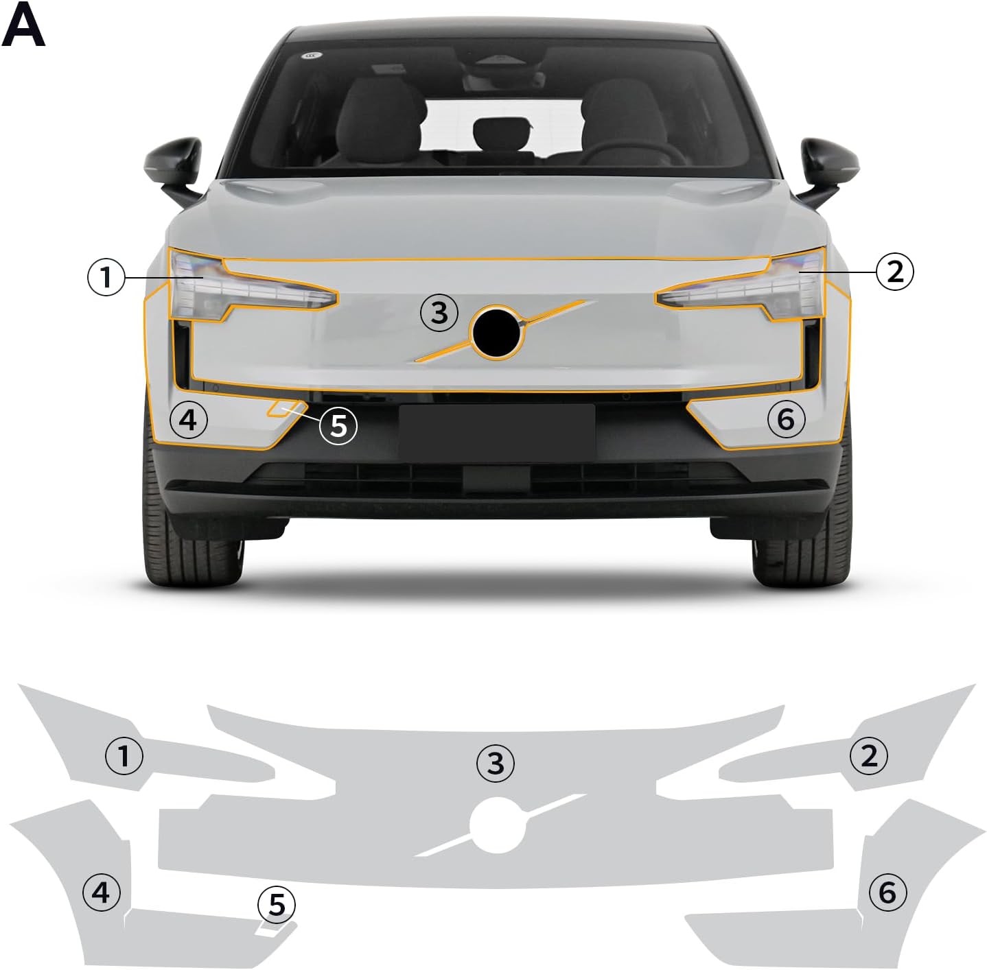 for Volvo EX30 2023-2025 8.5mil TPU PPF Clear Car Pre-Cut Paint Protective Film HD Scratch Exterior Accessories (Front Bars + Headlights 6Pcs)