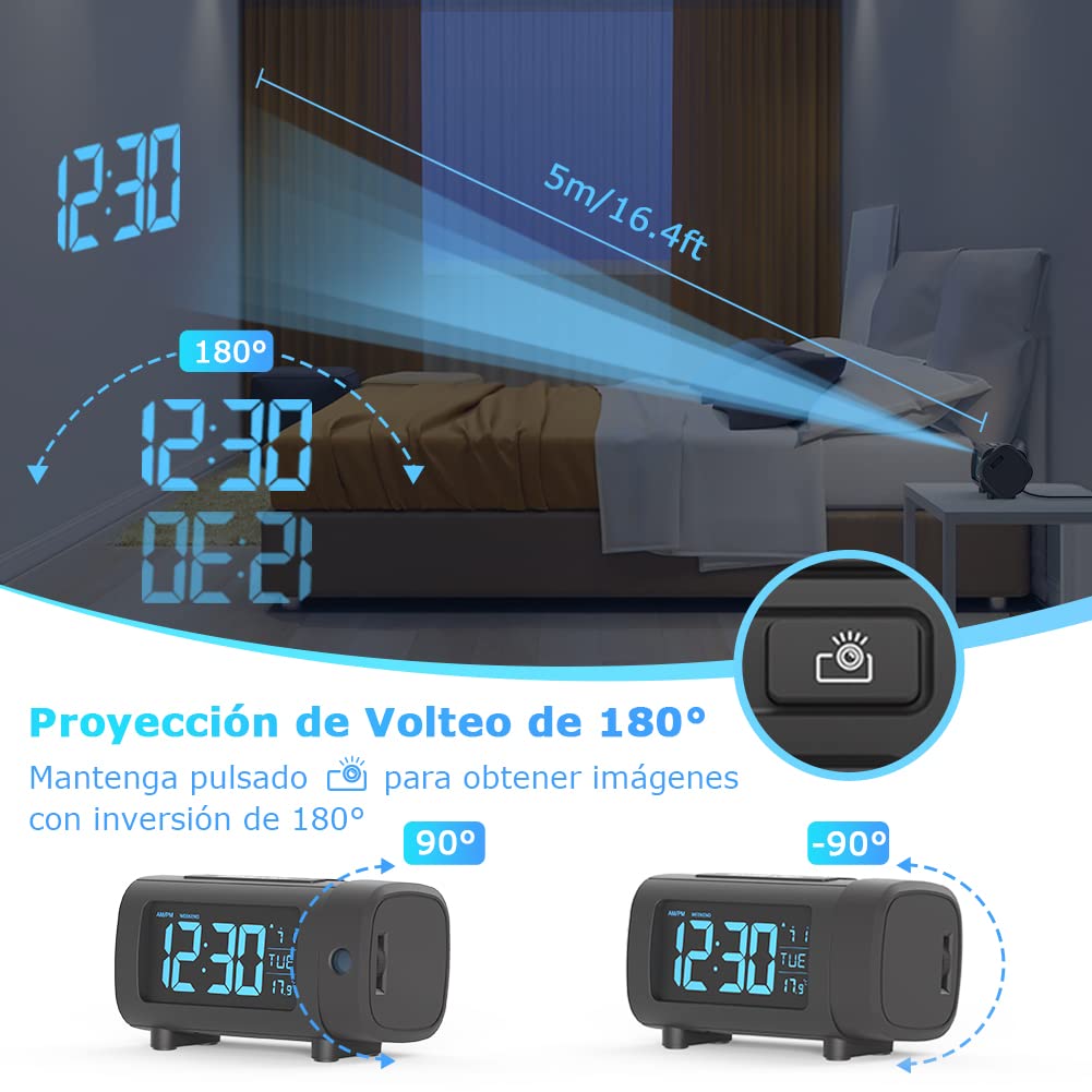 LIORQUE Radio Alarm Clock with Projector, Digital Alarm