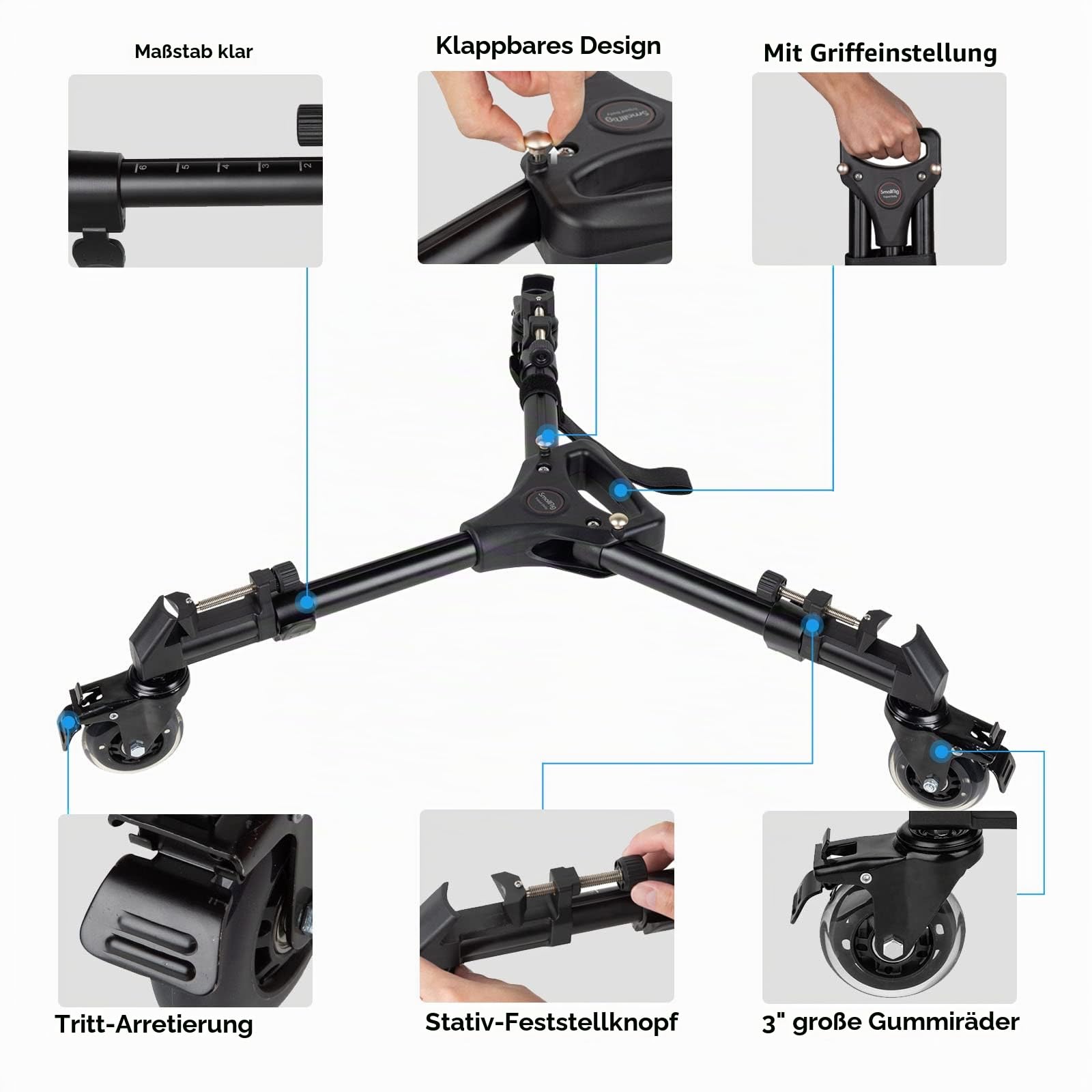 SMALLRIG Universal Fotografie Stativ Wagen, strapazierfähig mit verstellbaren Beinhalterungen und Tragetasche, 33 lb Tragfähigkeit – 3986