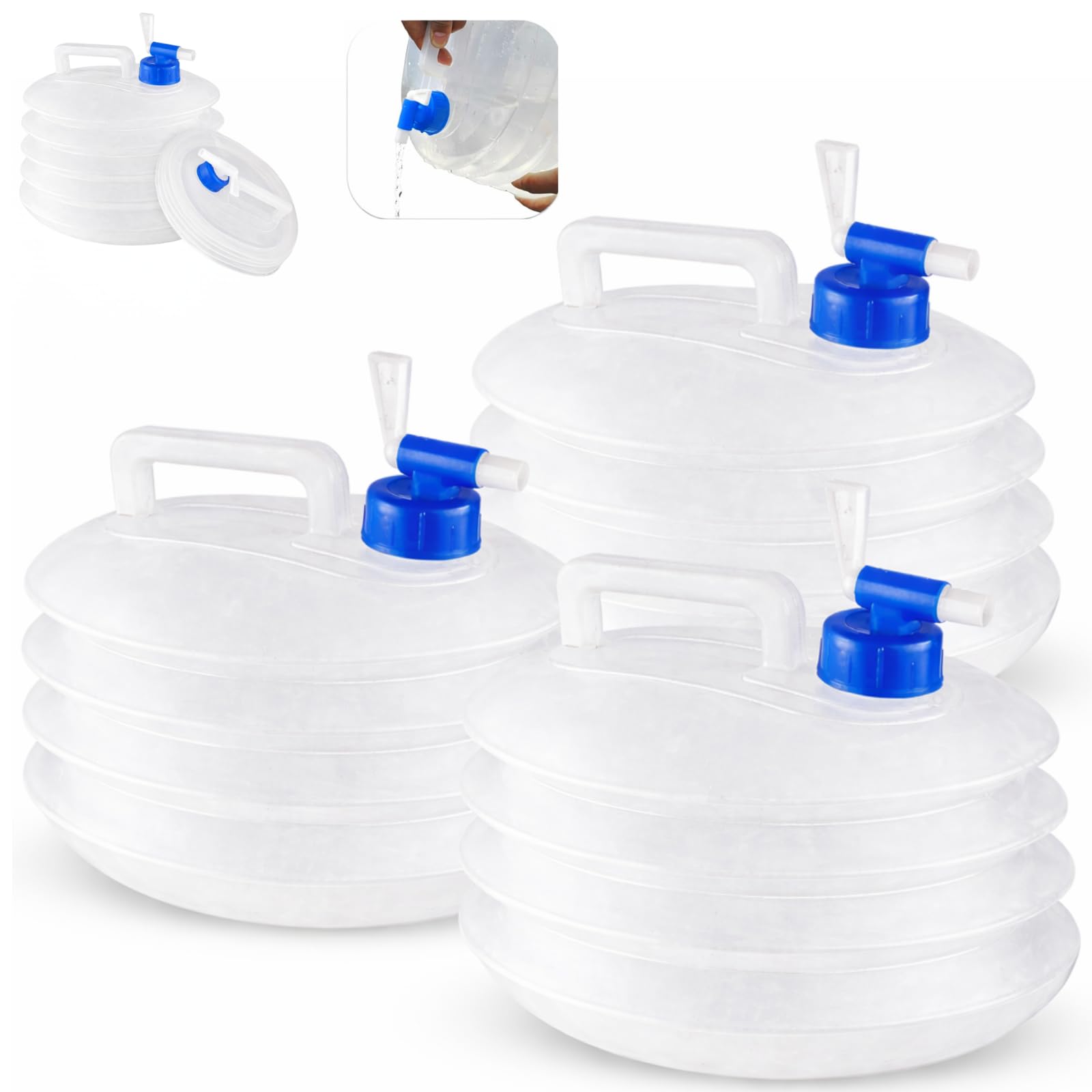 HOVUK 3x Collapsible Water Containers with Tap Foldable Water Carrier Set, 5L Portable Storage Jugs for Camping Hiking Picnic Caravan Travel Outdoor Water Dispenser β Total 15L