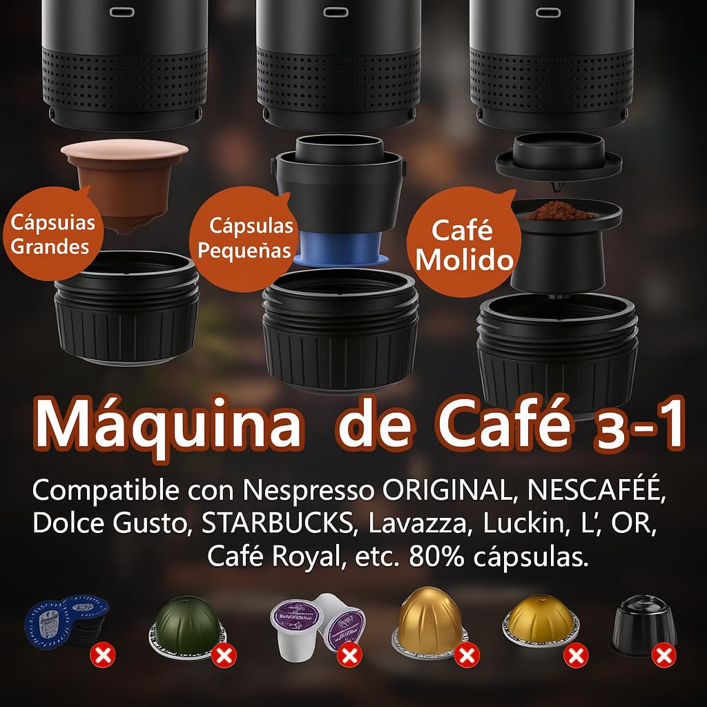 Portatile Caffettiera capsule 3 in 1 compatibile con Nespresso Dolce Gusto e Caffè Macinato - Mini macchina da caffè portatile multicapsula ideale da trasportare